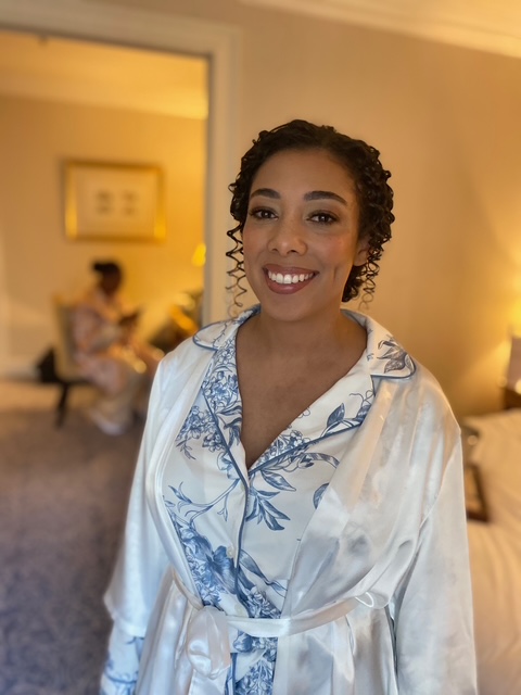 soft glam Bridal makeup and Natural curls wedding Hair By Pam Wrigley wedding hairstylist