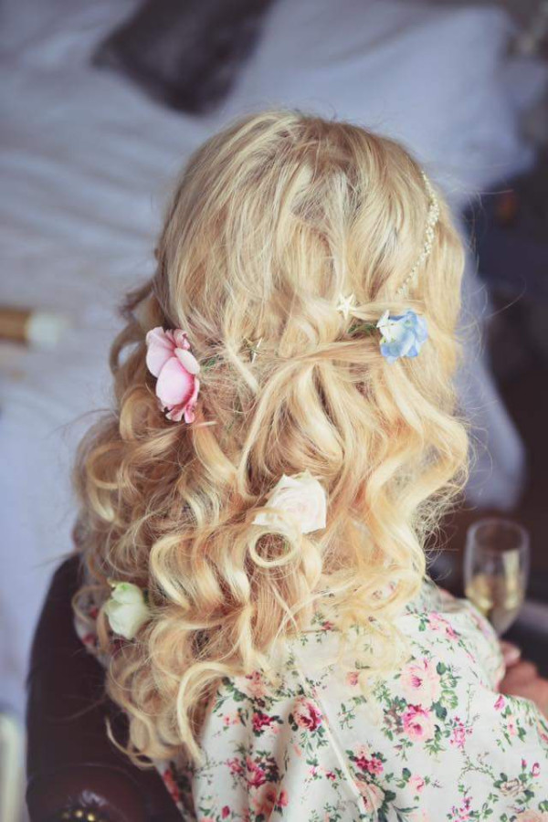 flowers bridesmaid bridal hairstylist beautiful bride natural makeup by Pam Wrigley bridal hairstyle hair down style richmond
