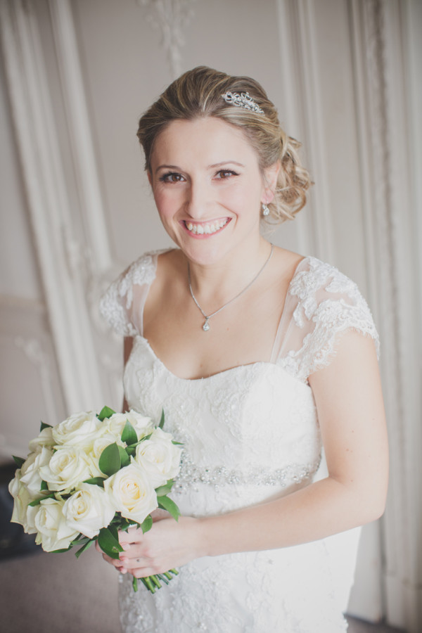 Wedding natural makeup and bridal hair in a low bun hairstyle for a bride. By Pam Wrigley wedding makeup artist and bridal hair stylist, London.