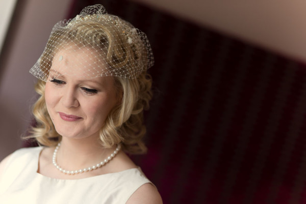 Wedding natural makeup and bridal hair in a vintage hairstyle for a bride. By Pam Wrigley wedding makeup artist and bridal hair stylist, London.