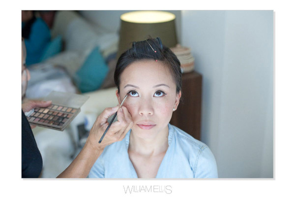 Wedding smokey makeup and bridal hair in a soft low bun hairstyle for Asian, Chinese bride. By Pam Wrigley wedding makeup artist and bridal hair stylist, London.