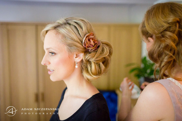 Wedding natural makeup and bridal hair in a soft side bun hairstyle. By Pam Wrigley wedding makeup artist and bridal hair stylist, London.