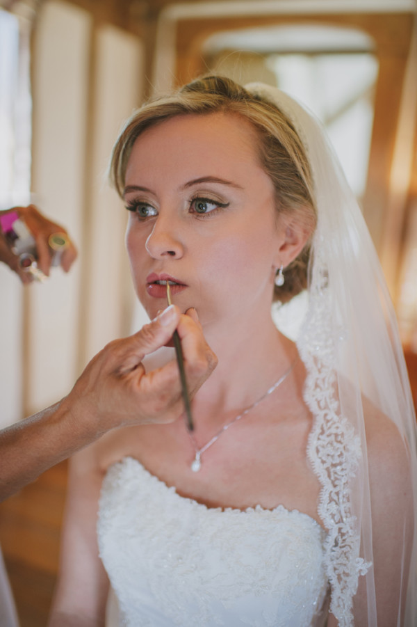 Beautiful, natural, vintage, eyeliner, bridal makeup for a bride by Pam Wrigley. Plus wedding hairstyle for short, fine hair wedding by makeup artist and bridal hair stylist in London.
