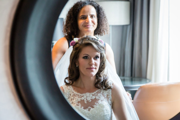Natural bridal makeup and hair down bridal hairstyles for brides with long hair. Plus makeup by wedding makeup artist and bridal hair stylist Pam Wrigley in Richmond.