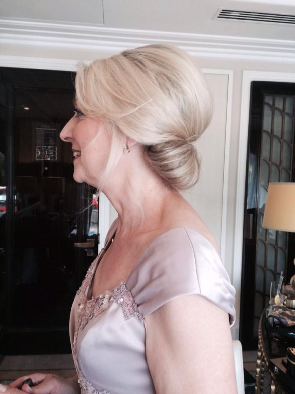 Vintage bridal hair & makeup. Low bun bridal hairstyle & smokey makeup for mother of the bride by Pam Wrigley, wedding makeup artist and bridal hairstylist in London.