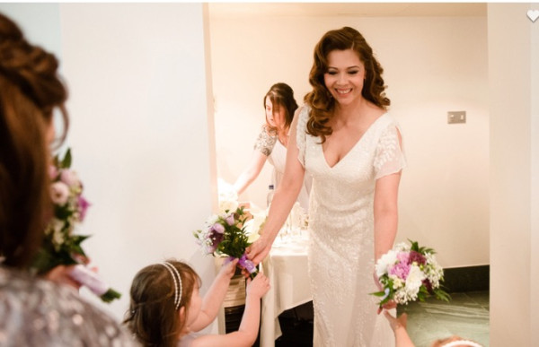 summer wedding beautiful mature bride wedding natural makeup by Pam Wrigley bridal hairstyle hair down style