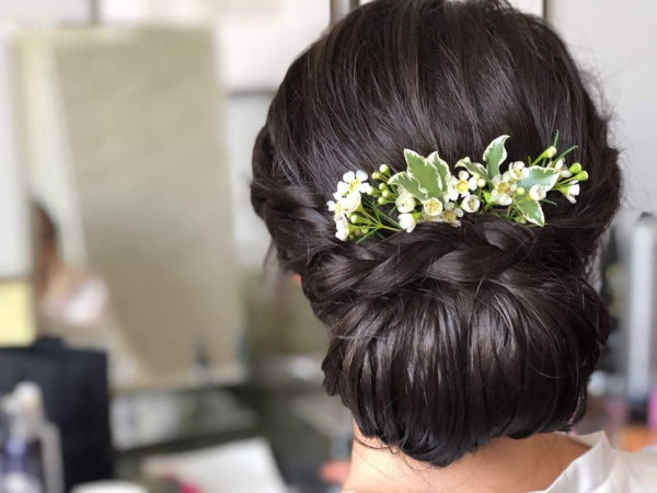 bridal hair London short hair Pam Wrigley braided bun hair-style wedding