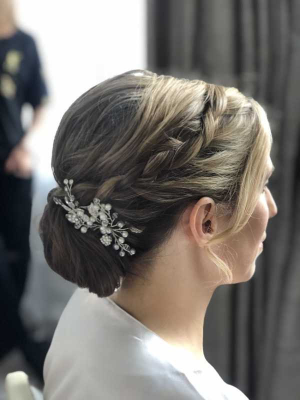 soft messy bridal.wedding braided bun hairstyle pam wrigley