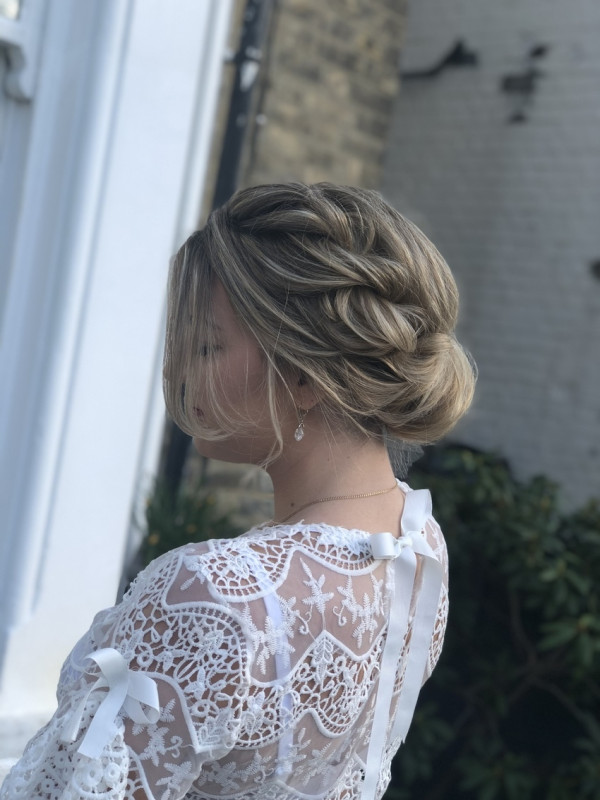 WEDDING HAIRSTYLES FOE MEDIUM HAIR soft messy bridal.wedding braided twisted bun hairstyle pam wrigley