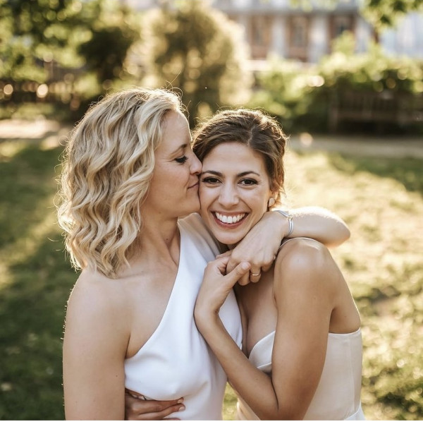 2 brides same sex couple wedding makeup and hair by Pam Wrigley
